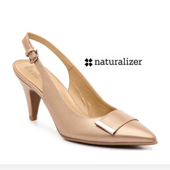 NATURALIZER, Rose gold sling back pointed pumps with stylish buckle detail - Picture 1 of 15